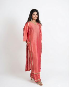 Coral Peach silk kurta set