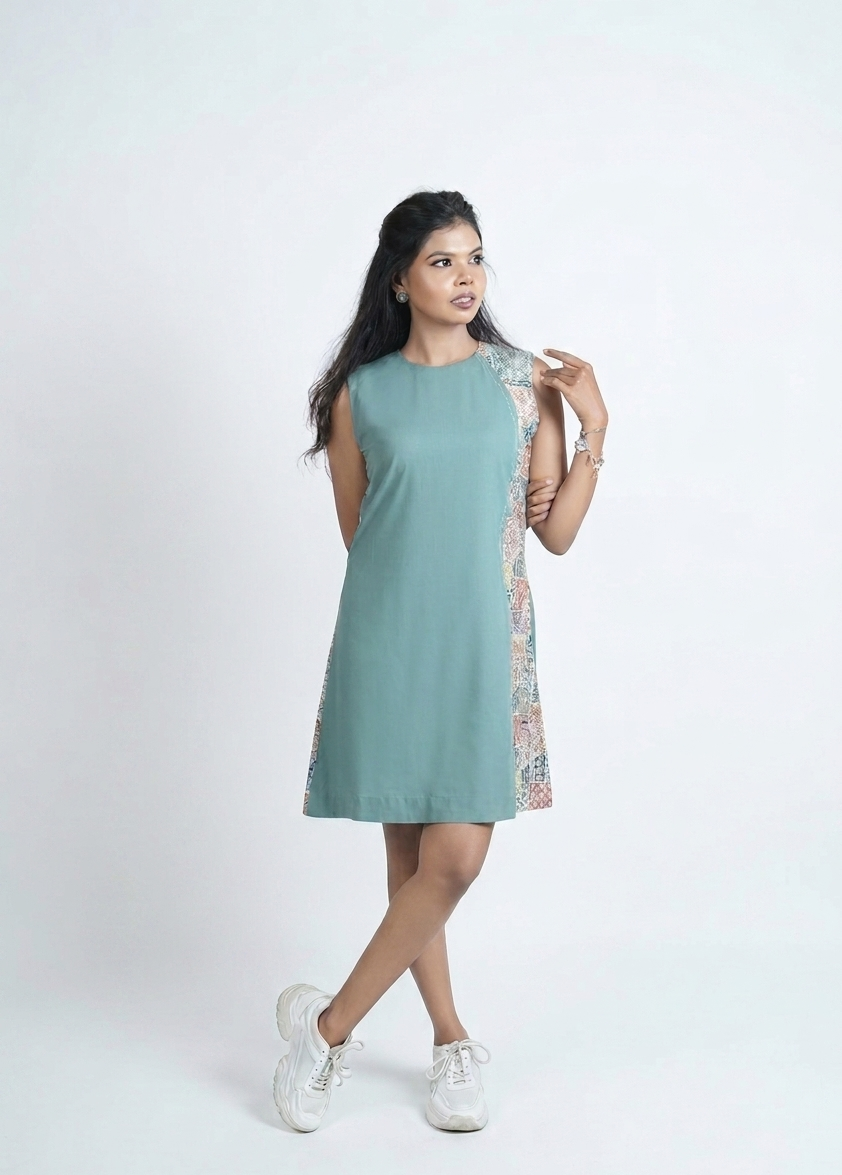 Chic Teal Color-Block Shift Dress