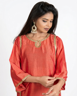 Coral Peach silk kurta set